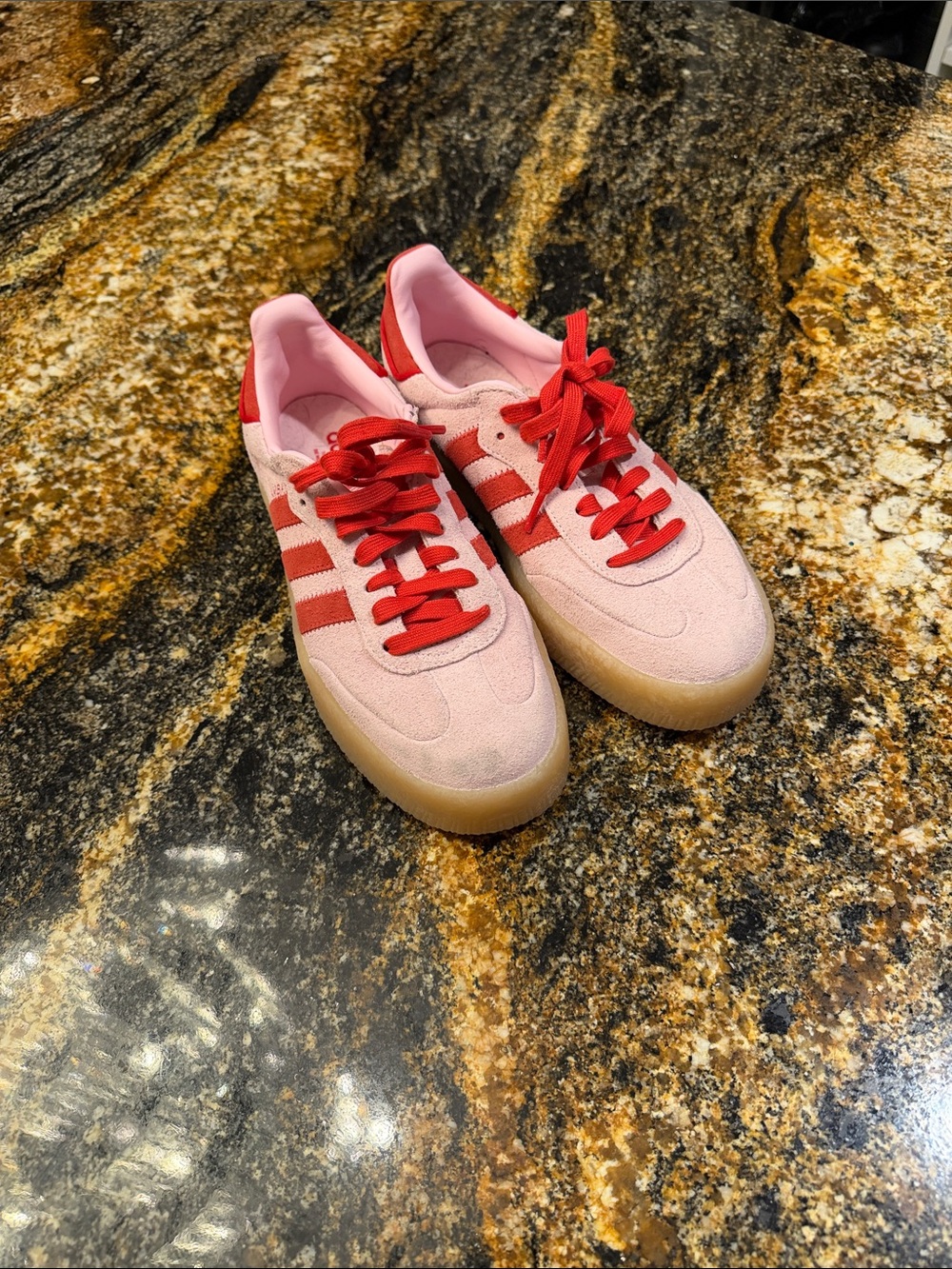 adidas Pink and Red Suede Low-Top Sneakers